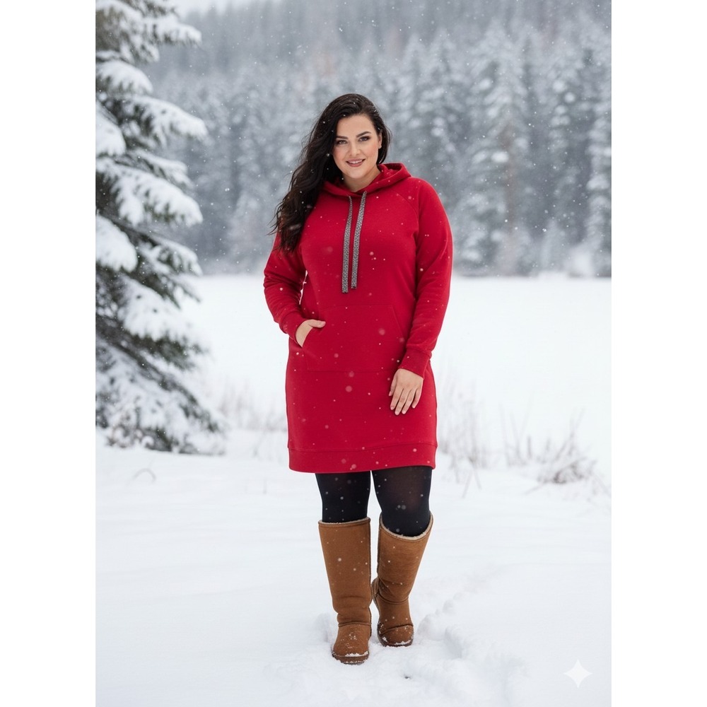 Torrid Mini Ultra Soft Fleece Hoodie Sweater Dress Womens 1X Holiday Red